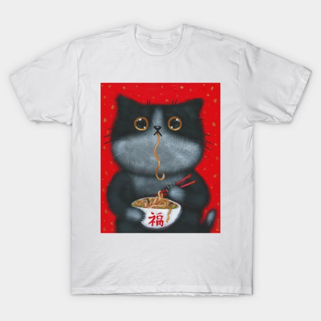 Kitty's Noodles T-Shirt by KilkennyCat Art